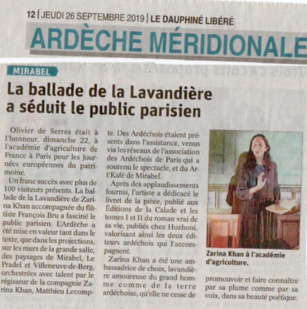 Coupure de presse de l'Ardèche Méridionale : la Ballade de la Lavandière a séduit le public parisien
