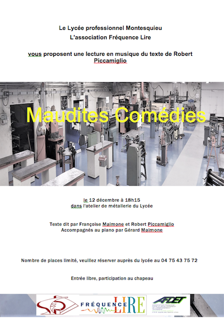 Maudites comédies, Robert Piccamiglio invité au lycée Montesquieu de Valence : affiche de l'événement 